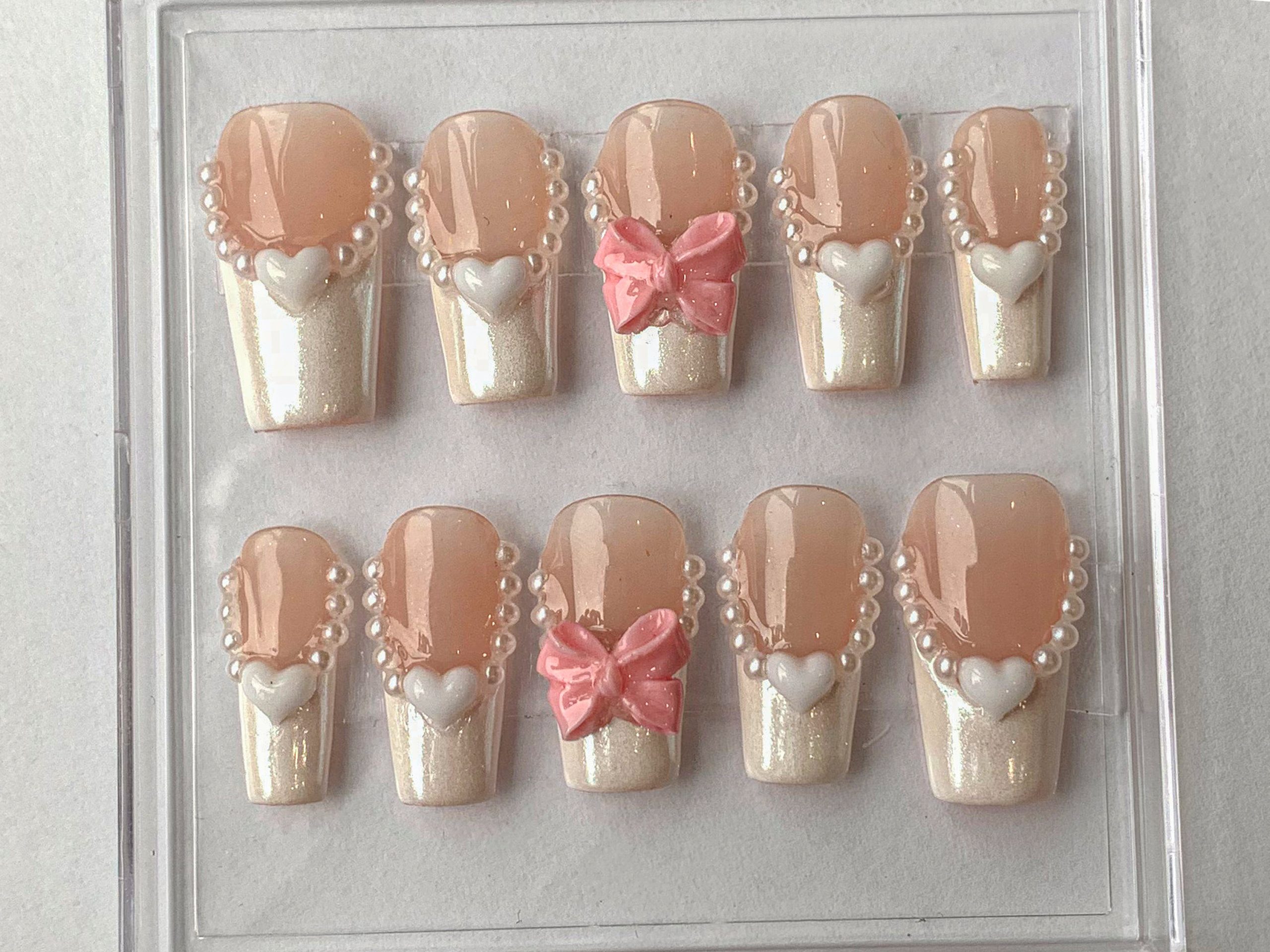 French Pink and White Press On Nails